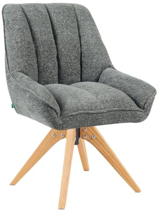 Esszimmerstuhl Mika‑Lio – Drehbarer Polsterstuhl mit Taschenfederkern, hoher Sitzkomfort, modernes Polster-Design, abriebfester Stoff Grau, Eiche Massivholzgestell geölt (Natur), bis 150 kg, 1er Set