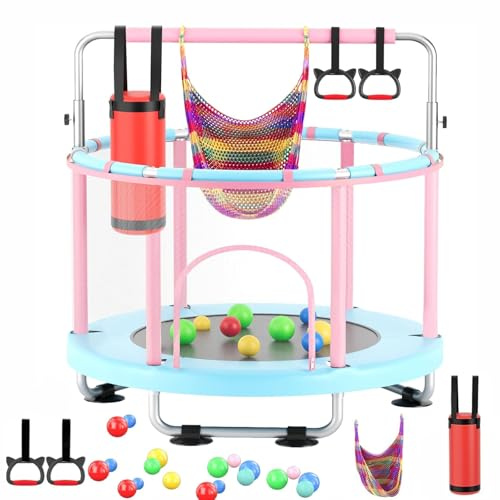 Mini trampoline pour enfants pour intérieur et extérieur, trampoline de 140 cm avec panier de basket-ball et balançoire, supporte 200 kg pour garçons et filles