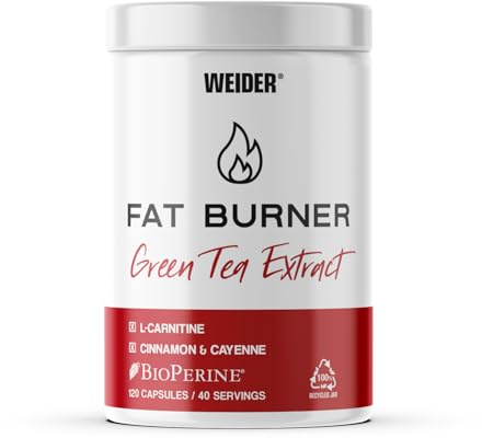 Weider Fat Burner (120 cápsulas) Formula Avanzada Doble Efecto, Termogénico y Lipotrópico, Con L-Carnitina, Extractos de Plantas y Cromo, Con Cafeína (40 porciones)