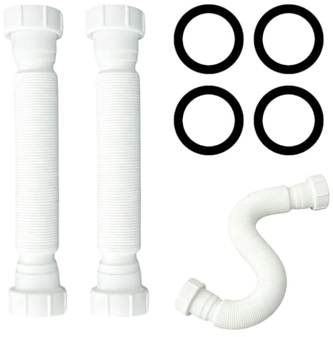2 Pcs Flexible Waste Pipe House Sink Drain Pipe 1.1/2 Inch 40mm Universal Compression Fitting for Shower Waste or Plumbing Drain Waste Pipe Plumbing Fittings Waste Pipe Connector