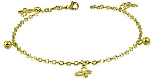 Bungsa Schmetterling Bettelarmband Gold Edelstahl (Karabinerverschluss Bettelkette Armband Damenarmband Herrenarmband Bracelet Fusskette Anklet Chirurgenstahl Schmuck Edelstahlarmband)
