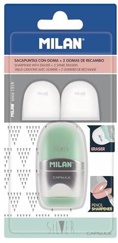 MILAN - Taille-crayons gomme Capsule Silver avec 2 gommes de recharge