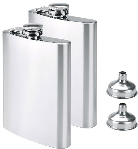 Willingood 2X Edelstahl Flachmann und Trichter, 8oz.227 ml | Geeignet zum Tragen von Alkohol