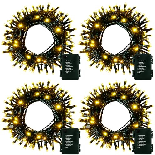 4 Pack Battery Operated Outdoor String Lights Timer Christmas Wreath Lights