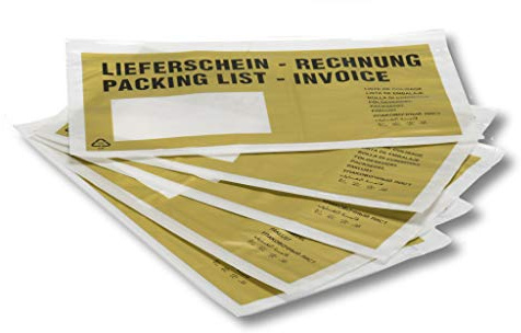 100 Lieferscheintaschen / DIN lang / Lieferschein-Rechnung / Farbe: gold