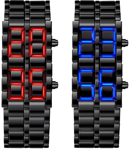 MASTOP Fashion Full Metal Digital Lava Wrist Watch Men LED Display Watches Gifts for Male Famale Sport Creative Watch, T 2 Pieces, Digital