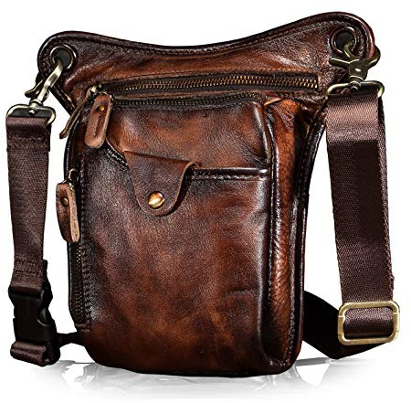 Le'aokuu Herren Echtes Leder Tasche Beinbeutel Beintasche Außenbeintasche Beinbeuteltasche Reisen Hüfttasche Wandern Klettern Oberschenkeltasche für Männer Frauen 211-5