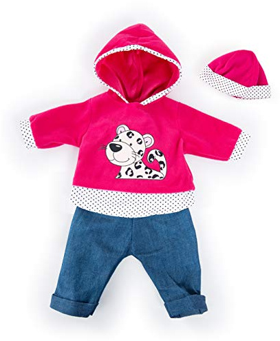 Bayer Design Puppenkleidung, mehrteilige Puppenanziehsachen, Puppenzubehör | für 33 - 38 cm Puppen geeignet, jeans, rosa, mit niedlichem Tiermotiv