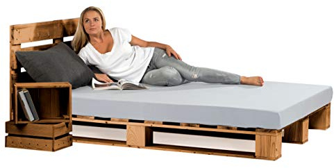 sunnypillow 180x200 cm Palettenbett mit Kopfteil Eiche Massivholzbett Bett aus Paletten Palettenmöbel Fichte europalette Fichte Eiche 80 90 100 120 140 160 180 200 220 240 x 200cm