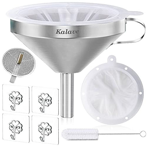 Kalave Embudo de cocina premium con filtro de malla 200, embudo de acero inoxidable de grado alimenticio para botellas de llenado (13 cm)