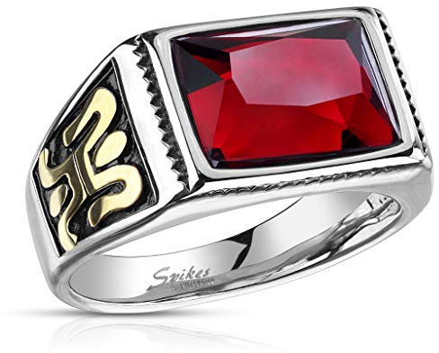 Paula & Fritz® Ring Damen facettenreicher Zirkonia rot 316L Chirurgenstahl Größe 54 (17,2) - 70 (22,3) Silber-Gold Herrenring Partnerring Ehering