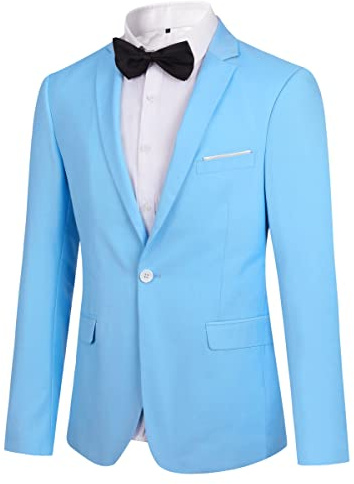 YOUTHUP Blazer hombre con pajarita chaqueta de traje formal con un botón elegante clásico blazer para boda de negocios fiesta de humo, azul celeste, XXL