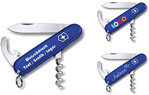 Taschenmesser WAITER mit Wunschdruck auf der Schale I Geschenk für Männer Frauen I zum Geburtstag I Schweizer Taschenmesser personalisiert mit 9 Funktionen 0.3303 (blau)
