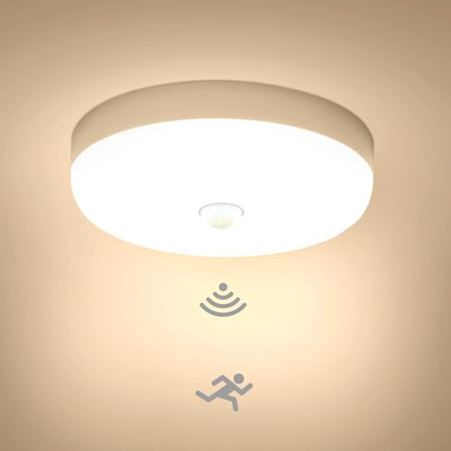 Combuh 15W LED Lampe mit Bewegungsmelder Innen, 15cm Deckenleuchten 3000K Warmweiss Licht, IP56 Wasserdicht Innenbeleuchtung für Flur Treppenhaus Badezimmer und Wc, Ceiling Light