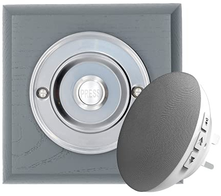 Modern Living Square Wireless Doorbell in Grey Ash and Brushed Nickel - Nickel Press - Plug in F5R-Recordable