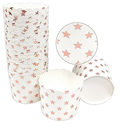 Frau WunderVoll® 25 Muffin Backformen, weiß Rosegold Sterne, Durchmesser 6,1 cm/Muffinbackform, Muffinform, Backformen, Backförmchen, Cupcake Formen, Muffin Förmchen Papier