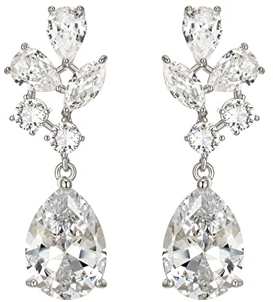 EVER FAITH Ohrringe für Braut Brautjungfer Atemberaubende runde Marquise Birnenform Zirconia lange Ohrstacker Brautschmuck für Damen