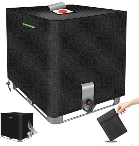 IBC-överdrag, vattentank IBC-behållare presenning, 420D IBC UV-skydd/regnvattenskyddskåpa med öppningsdragkedja, reflekterande remsa, för 1 000 L IBC-behållare (116 x 100 x 120 cm)