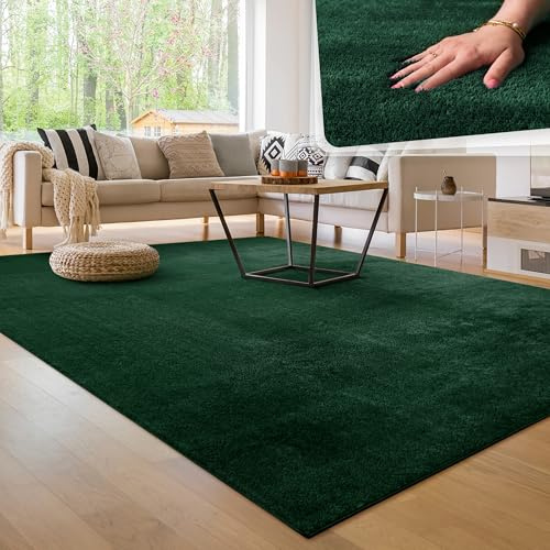 Paco Home Moderner Kuscheliger Wohnzimmer Teppich Kurzflor waschbar flauschig Weich Einfarbig Felloptik zeitlos stilvoll rutschfest pflegeleicht, Grösse:140x200 cm, Farbe:Grün