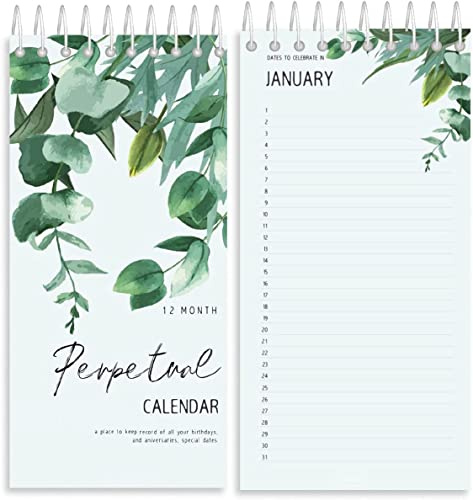Prefdo Calendario perpetuo, date importanti da ricordare, floreale mensile e quotidiano da appendere alla parete, diario da tavolo, agenda per eventi, per compleanni, anniversari, giorni speciali,