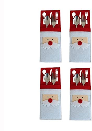 TOBILE Lot de 4 porte-couteaux et fourchettes de Noël en tissu non tissé pour décoration de table 27-10 x 25 cm
