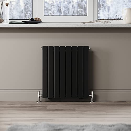 ELEGANT 600 x 544mm Black Horizontal Column Designer Double Radiator | Modern Flat Panel Radiator Central Heating for Bathroom/Kitchen/Living Room