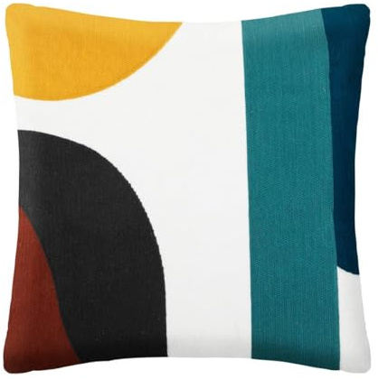 Atmosphera - Coussin Carré Hary 45 x 45 cm, Coton, Motifs Graphiques Brodés, Déhoussable - pour Salon, Chambre