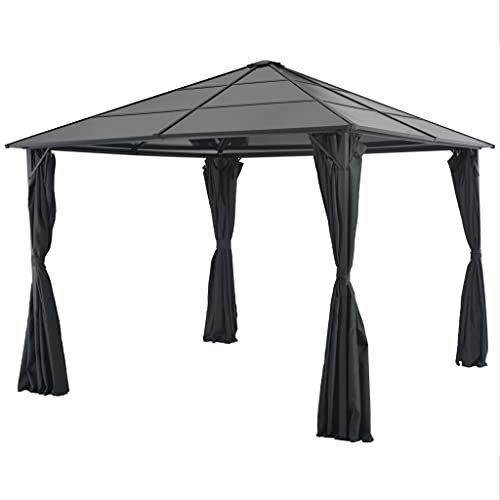 INLIFE Gartenpavillon mit Vorhang Aluminium 3×3 m Schwarz,49.55kg,44640