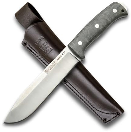 Joker Überlebensmesser Nomad 6.5 CV137, mit Micarta-Canvas-Griff, 16,5 cm Klinge, schwarze Lederscheide, Werkzeug für Angeln, Jagd, Camping und Wandern