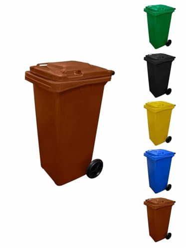 Jardin202 - Contenedor de Basura Reciclables de Colores con Ruedas | Mango antideslizante | 360 L (Marrón)