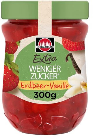 Schwartau Extra Weniger Zucker Erdbeer-Vanille, zuckerreduzierter Fruchtaufstrich, 300g