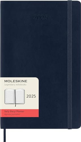 Moleskine Daily Planner, Agenda Giornaliera 12 Mesi 2025, Copertina Morbida e Chiusura Elastica, Colore Blu Zaffiro, Formato Large 13x21 cm