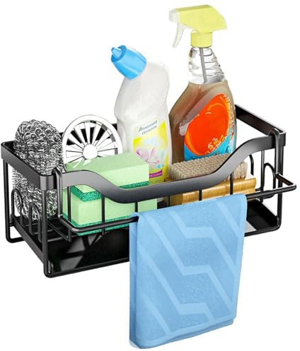 youjia Spülbecken Organizer Schmal mit Abflusspfanne Spülbecken Caddy Organizer Küchen Organizer Waschbecken Organizer Küchenutensilien Schwammhalter