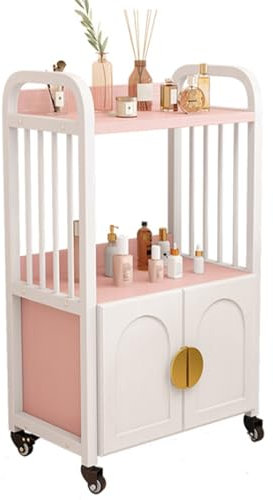 Rollwagen, Küchenwagen Multifunktions-Aufbewahrungswagen, Büro, Wohnzimmer, Küche, Mobile Aufbewahrungsbox Mit 360° Rädern – Beauty-Schließfach Für Komfort Und Effizienz ( Color : White+pink , Size :
