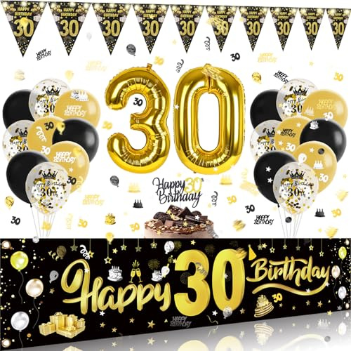 30 Geburtstag Männer Frauen Deko mit Lichterkette,Streudeko Luftballon 30 Geburtstag Deko Set,Geburtstagsdeko 30 Kuchen,Deco 30 Geburtstage Frau Mann,Konfetti Luftballons Girlande 30. Geburtstage