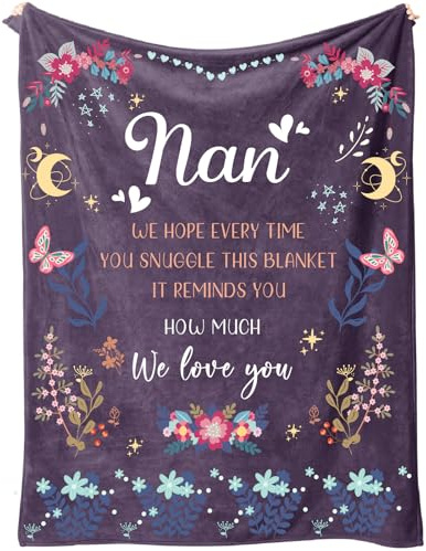 SECOGM Nan Gifts from Grandchildren, Nan Birthday Gifts | Nan Blanket with Beautiful Flowers Print, Gifts for Nan on Mothers Day Christmas, Soft Throw Blankets 50 x 60 (Purple)