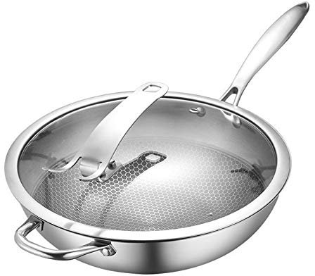 WIPPWER Pentola, Wok Acciaio inossidabile Wok non rivestito Padella Fornello a induzione a gas Pentola for uso domestico Pentola da cucina Pentole e padelle Cucina
