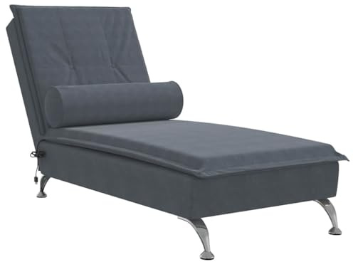 vidaXL Massageschäslong med bolster mörkgrå sammet, schäslonger, massageschäslonger, massagesoffor, massageschäslong, massagesoffa, schäslong i sammet