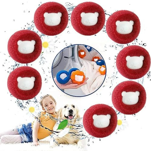 Tierhaarentferner Waschmaschine, Fusselbälle für Waschmaschine, Haarfänger für Waschmaschine Fusselentferner Waschbälle Waschmaschine, Katzenhaarentferner, Entfernt Tierhaare＆Fusseln (Rot)