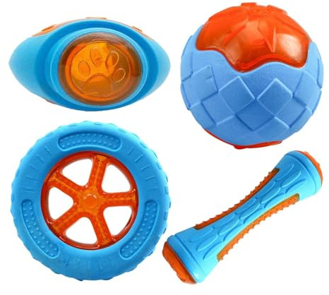 Schwimmendes Hundespielzeug – 4 Stück Hunde-Pool-Schwimmspielzeug, Flexibles, Sicheres Hunde-Wasserspielzeug | Interaktives Zahnreinigungsspielzeug Mit Integriertem Quietscher, Lustiges Interaktives Z