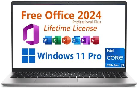 Dell Inspiron 2024 Business Laptop,15.6-inch FHD, Intel Core i7-1355U,32GB RAM, 2TB SSD, with Free Lifetime Office 2021, Type C, Intel Iris Xe Graphics, Windows 11 Pro, Platinum Silver