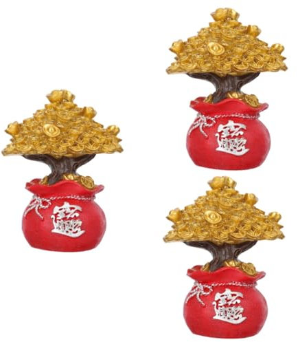 IMIKEYA 3 STK Glück Baumschmuck Chinesischer Geldbaum Cupcake-verzierung Dekorationsartikel Für Tv-ständer Yuan-bao-Baum Feng-Shui-münzen-Baum Feng Shui Glücksbaum Feng-Shui-Figur Rot Harz