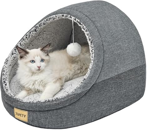 Jiupety Nettes Katzenhöhle, Katzenhaus Katzenkorb, Katzenbett mit rutschfestem Boden, Katzenkörbchen mit Waschbare Abnehmbare Kissen, M(41 cm x 41 cm x 33 cm), Dark Gray
