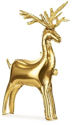 Glänzender XL Rentier Folienballon in Gold Festliche Weihnachtsdeko mit Standfunktion Rentier Ballon Weihnachten, goldener Ballon Rentier Reindeer 70cm