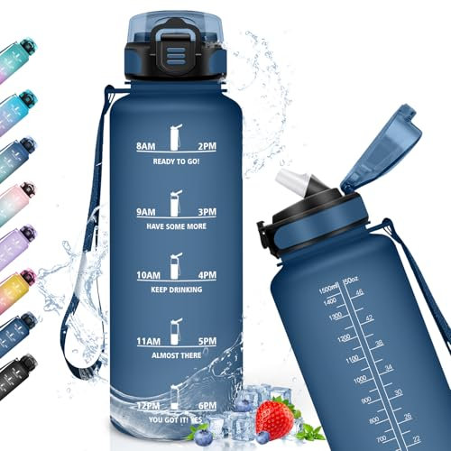 Gourde Sport 1,5L Anti-Fuite Avec Paille - Bouteille d'Eau Adulte Transportable Avec Slogan de Motivation - Facile à Nettoyer Pour Running, Camping, Fitness