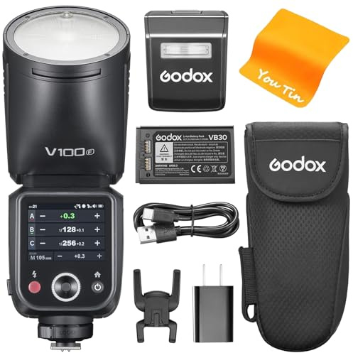 Godox V100-F V100F TTL Kamerablitz für Fuji, Godox V1PRO-F Aufgerüstet,100Ws Rundkopf Blitzgerät mit OLED Screen und SU-1, 2,4G HSS 1/8000s Li-Ion 7.2V/2980mAh, V100F für Fuji Kameras
