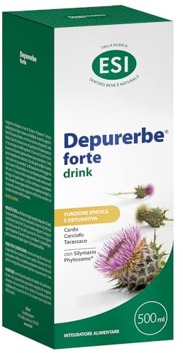 ESI, Depurerbe Forte Drink, Integratore Alimentare Depurativo a Base di Estratto di Carciofo, Cardo Mariano e Tarassaco, Aiuta l'Organismo a Eliminare le Tossine Accumulate, Gusto Limone, 500 ml