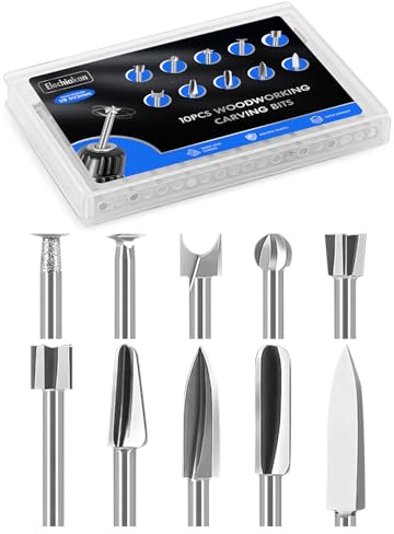 10Stück Holzschnitzwerkzeug Set für Dremel Rotationswerkzeuge Zubehör, 3mm Schaft für Holz Schnitzen, Gravieren, Bohren, Mikro und Skulptur, DIY Holzwerkzeuge