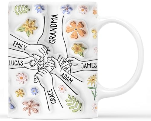 Personal Chic Custom Mug Holding Mum's Hand Flowers - Personalised Mothers Day Gifts, Mothers Day Mug, Mothers Day Gifts for Mum, Mum Cup, Mummy Mug, Grandma Cup (Model #4)