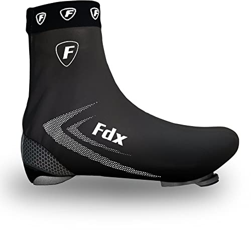 FDX Reflective Cycling Overshoes, Waterproof Bike Shoe Covers, Windproof Lightweight All Season Gaiters for Men and Women - Road Biking, MTB, Hi Viz Accessories Black, L
